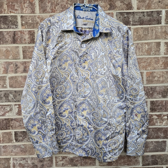 Robert Graham Men's Paisley Shirt - Blue and Gray Limited Edition Size M - Picture 1 of 5